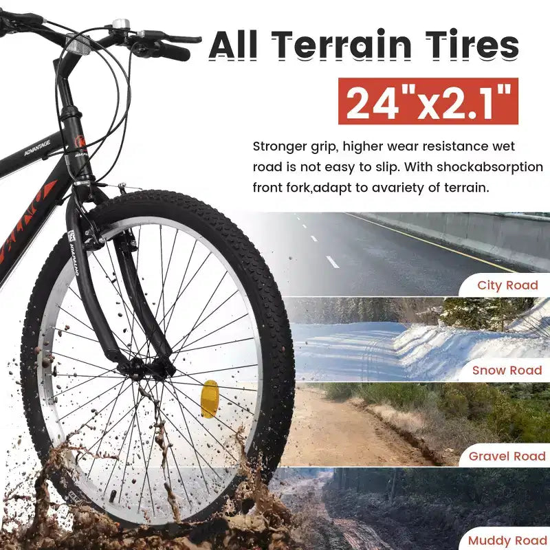 Bicicleta de Montaña Okak 24IN con Cuadro de Acero al Carbono, Bicicleta para Niños de 21 Velocidades con Doble Freno V y Asiento Ergonómico, Bicicleta para Viajes Diarios y Ocio