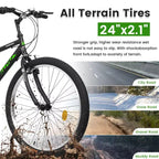 Bicicleta de Montaña Okak 24IN con Cuadro de Acero al Carbono, Bicicleta para Niños de 21 Velocidades con Doble Freno V y Asiento Ergonómico, Bicicleta para Viajes Diarios y Ocio