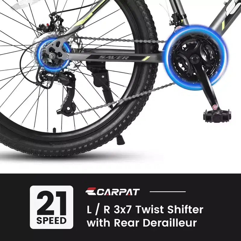 Bicicleta de montaña Okak de 24 pulgadas con cuadro de acero, bicicleta para niños con Shimano de 21 velocidades, frenos de disco dobles y suspensión delantera, bicicleta para adolescentes