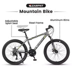 Bicicleta de montaña Okak de 24 pulgadas con cuadro de acero, bicicleta para niños con Shimano de 21 velocidades, frenos de disco dobles y suspensión delantera, bicicleta para adolescentes