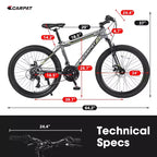 Bicicleta de montaña Okak de 24 pulgadas con cuadro de acero, bicicleta para niños con Shimano de 21 velocidades, frenos de disco dobles y suspensión delantera, bicicleta para adolescentes