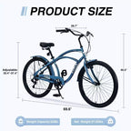 Bicicleta de paseo Okak de 26 pulgadas con sistema de 7 velocidades, bicicleta para hombre con frenos V delanteros y traseros, bicicleta con cuadro de metal para adolescentes y adultos