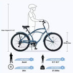Bicicleta de paseo Okak de 26 pulgadas con sistema de 7 velocidades, bicicleta para hombre con frenos V delanteros y traseros, bicicleta con cuadro de metal para adolescentes y adultos