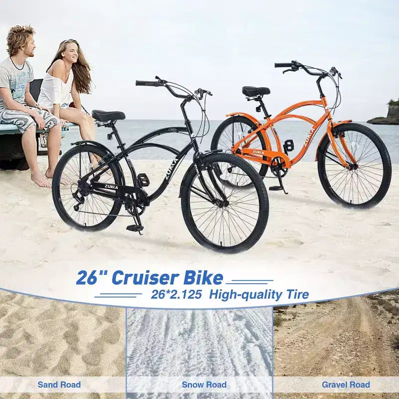 Bicicleta de paseo Okak de 26 pulgadas con sistema de 7 velocidades, bicicleta para hombre con frenos V delanteros y traseros, bicicleta con cuadro de metal para adolescentes y adultos