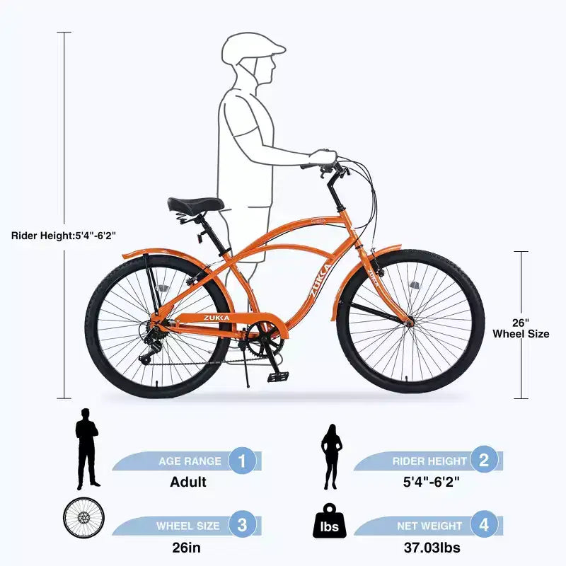Bicicleta de paseo Okak de 26 pulgadas con sistema de 7 velocidades, bicicleta para hombre con frenos V delanteros y traseros, bicicleta con cuadro de metal para adolescentes y adultos