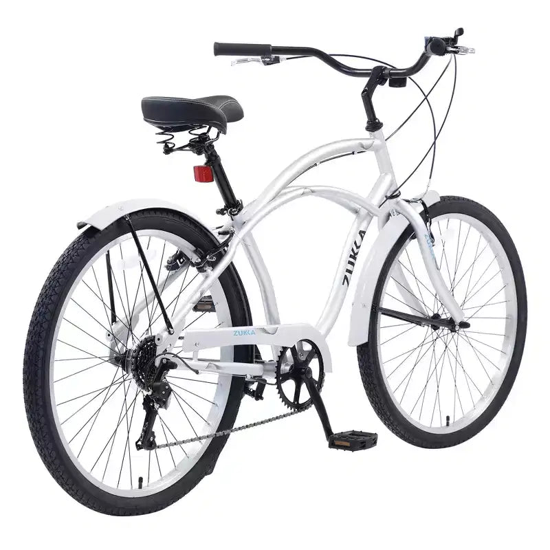Bicicleta de paseo Okak de 26 pulgadas con sistema de 7 velocidades, bicicleta para hombre con frenos V delanteros y traseros, bicicleta con cuadro de metal para adolescentes y adultos