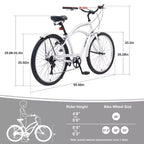 Bicicleta de paseo Okak de 26 pulgadas con sistema de 7 velocidades, bicicleta para hombre con frenos V delanteros y traseros, bicicleta con cuadro de metal para adolescentes y adultos