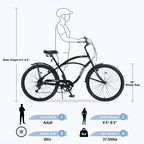 Bicicleta de paseo Okak de 26 pulgadas con sistema de 7 velocidades, bicicleta para hombre con frenos V delanteros y traseros, bicicleta con cuadro de metal para adolescentes y adultos