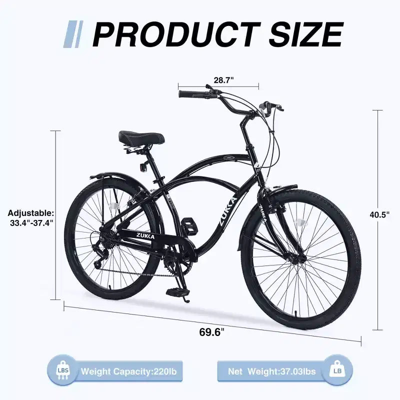Bicicleta de paseo Okak de 26 pulgadas con sistema de 7 velocidades, bicicleta para hombre con frenos V delanteros y traseros, bicicleta con cuadro de metal para adolescentes y adultos