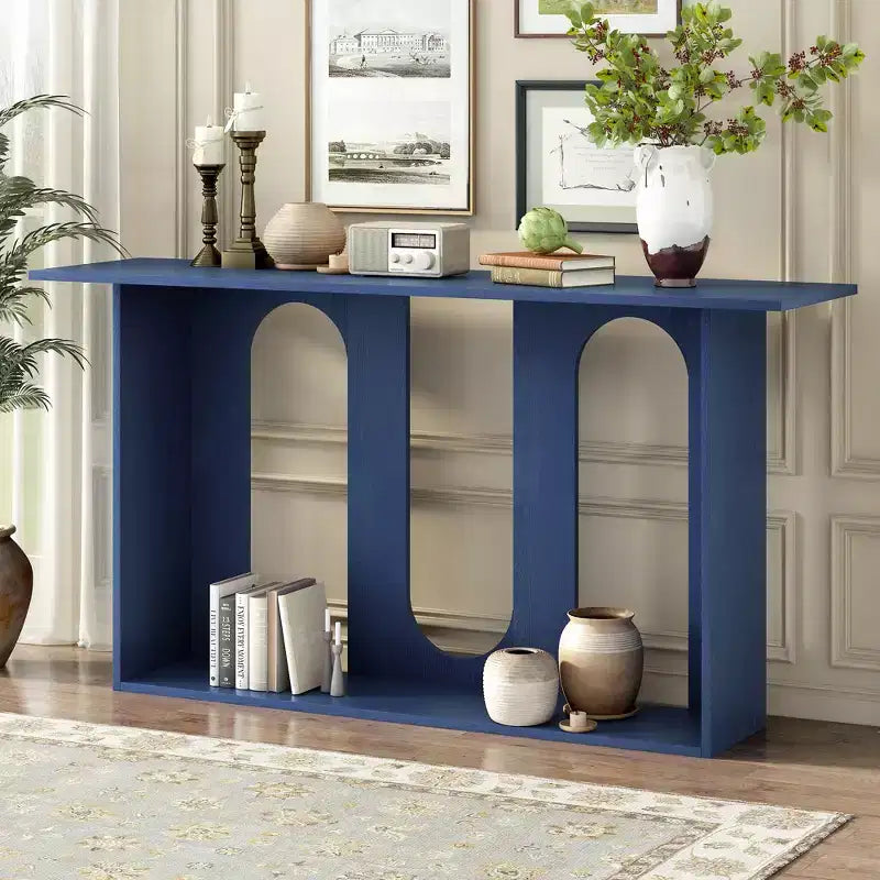 Wood Curved Console Table with Shelf, Modern Entryway Table with Ash Veneer Designed for Entryway and Hallway
