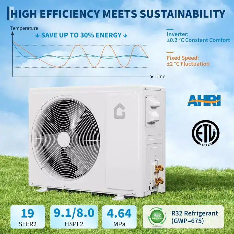 Climatiseurs GustoWave 9000/12000/18000 BTU avec chauffage, climatisation mini-split 19 SEER2, blanc