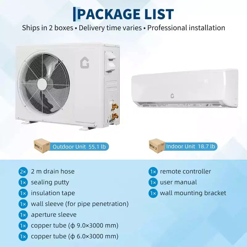 Climatiseurs GustoWave 9000/12000/18000 BTU avec chauffage, climatisation mini-split 19 SEER2, blanc