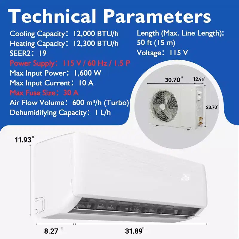 Aires acondicionados mini split GustoWave con bomba de calor, 19 SEER2, blanco