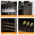 70'' Tall Wine and Coffee Bar Cabinet with Storage Hutch, Sliding Barn Doors, Bottle and Glass Rack for Kitchen Pantry or Home Dining Room Use