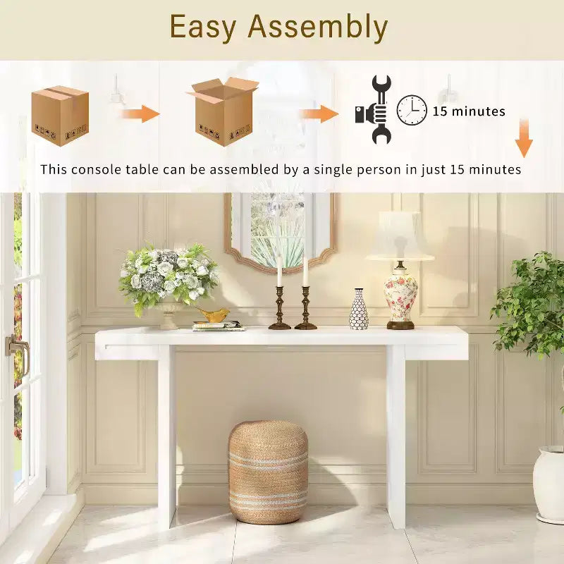 Okak Modern Painted Finish Wooden Console Table with Geometric Clean Lines,American Design Entryway Table for Living Room,Hallway