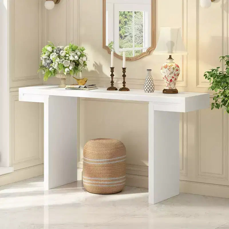 Okak Modern Painted Finish Wooden Console Table with Geometric Clean Lines,American Design Entryway Table for Living Room,Hallway