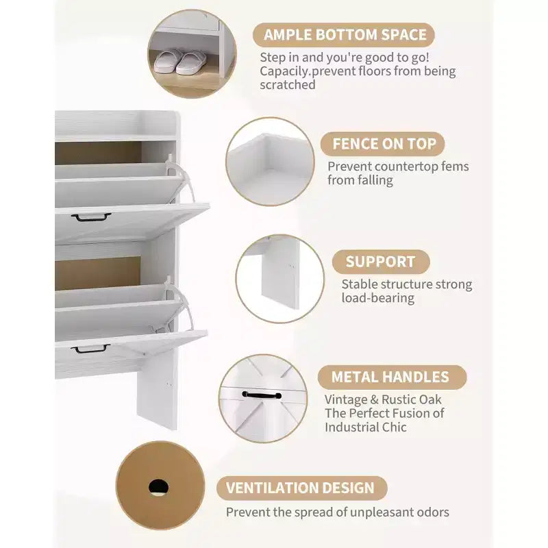 2 cajones abatibles,Shoe Storage Cabinet Entryway Slim Shoe Rack,