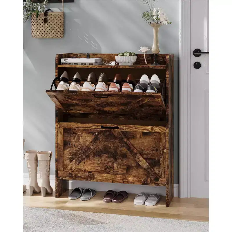 2 cajones abatibles,Shoe Storage Cabinet Entryway Slim Shoe Rack,