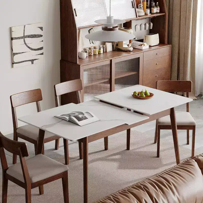GDFStudio Calla Modern Oak Wood Rectangular Extendable Dining Table with Rounded Corner Tabletop and Diagonal Leg