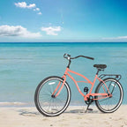 Bicicletas de crucero de playa Okak 26IN con cuadro de acero, transmisión de una velocidad, bicicleta para adultos con paseos cómodos, bicicleta para hombres y mujeres, rosa