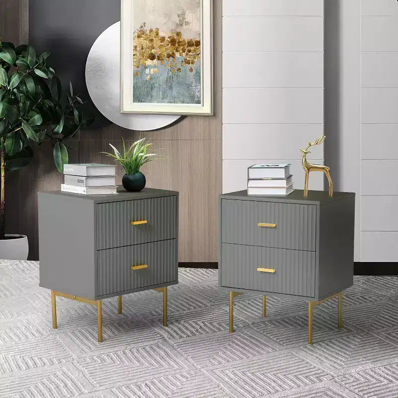 Ceandro Contemporary Classic 2-Drawer end table Set of 2|ARTFUL LIVING DESIGN-NAVY