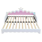 Modern Upholstered Princess Daybed with Crown Headboard, Twin to King Size Extending Daybed Sofa Bed