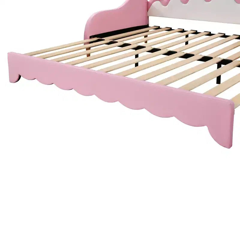 Modern Upholstered Princess Daybed with Crown Headboard, Twin to King Size Extending Daybed Sofa Bed