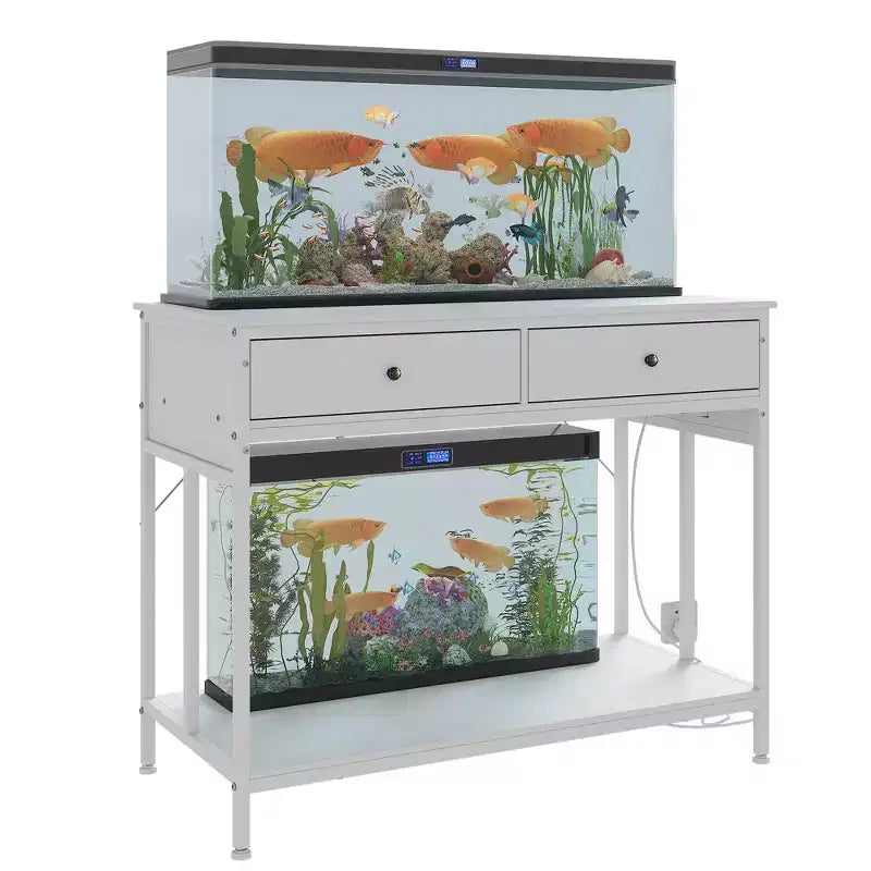 40-50 Gallon Aquarium Stand with Power Outlets, Metal Frame Fish Tank Stand with Storage Drawers, Adjustable Height, 660 lbs Capacity