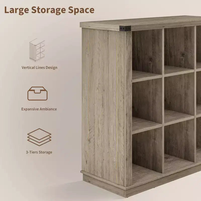 9 Cube Storage Organizer Bookshelf, 4 Tier Farmhouse Horizontal Bookcase, 37.4 Inch Wood Storage Bookcase for Entryway, Bookshelves for Living Room