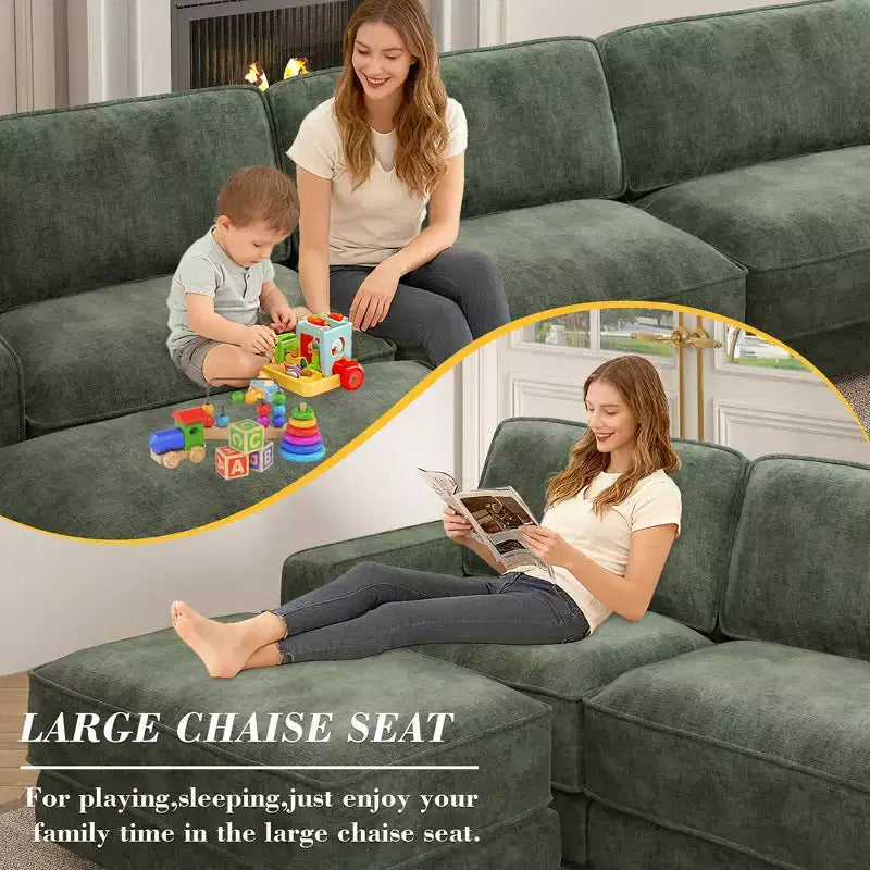 Dyonery 120 L-Shaped Modular Sectional Sofa,Oversized Cloud Couch with Movable Ottoman,4-Seat Chenille Deep Seat Sofa with Pillow,Sectional Couches