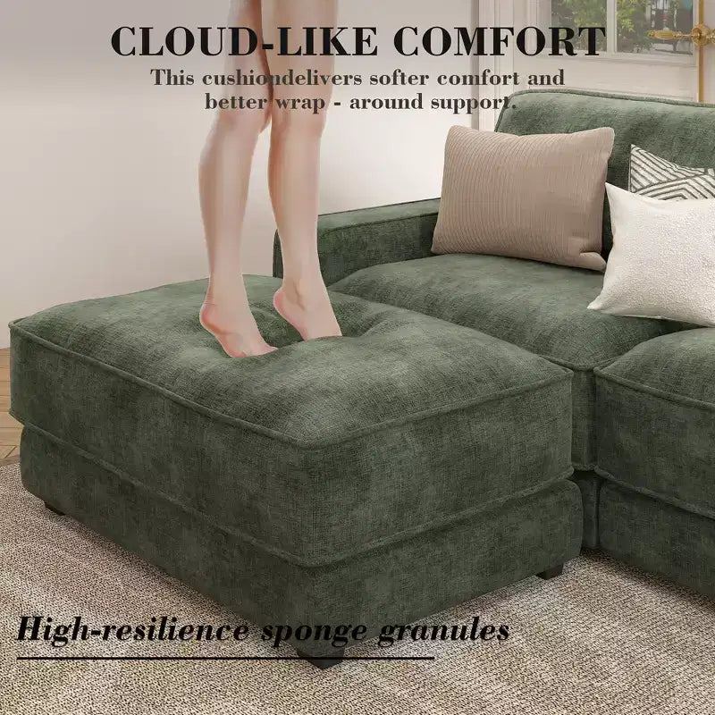 Dyonery 120 L-Shaped Modular Sectional Sofa,Oversized Cloud Couch with Movable Ottoman,4-Seat Chenille Deep Seat Sofa with Pillow,Sectional Couches