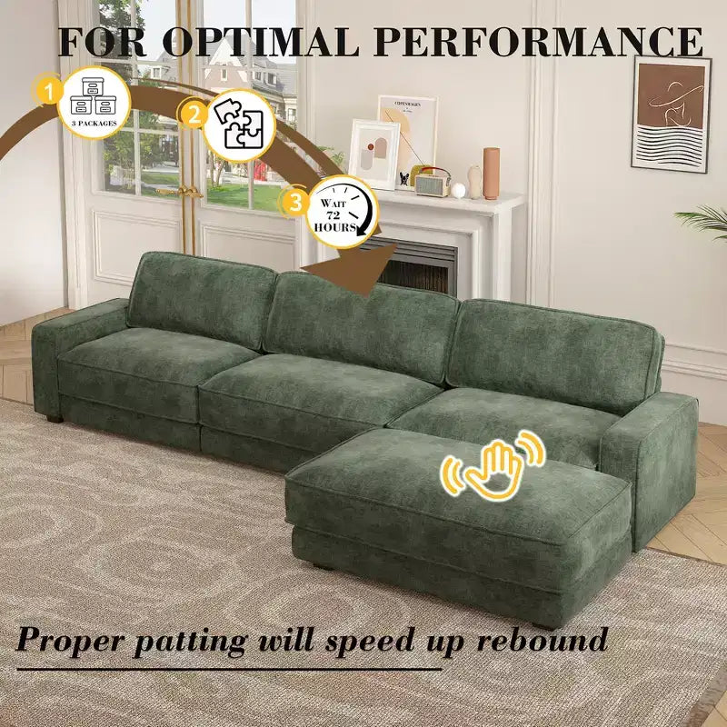 Dyonery 120 L-Shaped Modular Sectional Sofa,Oversized Cloud Couch with Movable Ottoman,4-Seat Chenille Deep Seat Sofa with Pillow,Sectional Couches