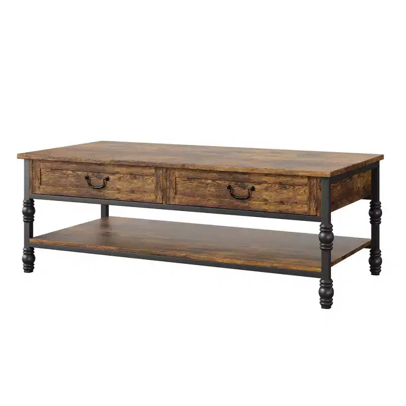 2 Drawers and Open Shelf, Vintage Coffee Table Wooden Center Table for Living Room,