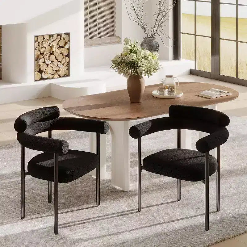 TYBOATLE Upholstered Barrel Dining Chairs Set of 2, Modern Kitchen Fabric Armchair with Round backrest for Dining Room Living Room,Set of 2