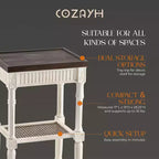 COZAYH French Country Accent End Table, Wood Tray Top Side Table, Brown & White
