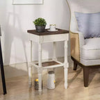 COZAYH French Country Accent End Table, Wood Tray Top Side Table, Brown & White