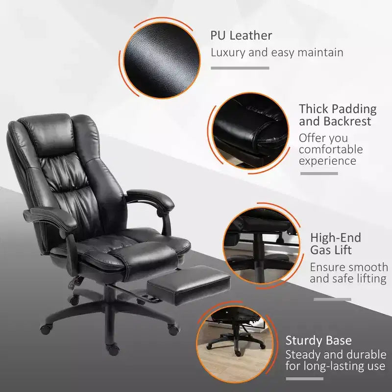 High Back Massage Office Chair with 6-Point Vibration, 5 Modes, Executive Chair, PU Leather Swivel Chair with Reclining Back, and Retractable Footrest