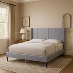 Okak Queen Size Primary Bedroom Bed Frame with Corduroy/Linen Upholstered Headboard,Modern Platform Bed No Box Spring Needed