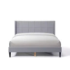 Okak Queen Size Primary Bedroom Bed Frame with Corduroy/Linen Upholstered Headboard,Modern Platform Bed No Box Spring Needed