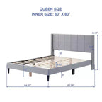 Okak Queen Size Primary Bedroom Bed Frame with Corduroy/Linen Upholstered Headboard,Modern Platform Bed No Box Spring Needed