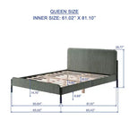 Okak Queen Size Primary Bedroom Bed Frame with Corduroy/Linen Upholstered Headboard,Modern Platform Bed No Box Spring Needed