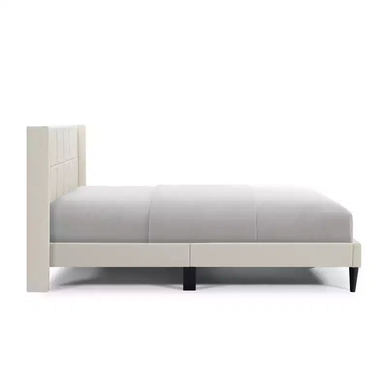Okak Queen Size Primary Bedroom Bed Frame with Corduroy/Linen Upholstered Headboard,Modern Platform Bed No Box Spring Needed