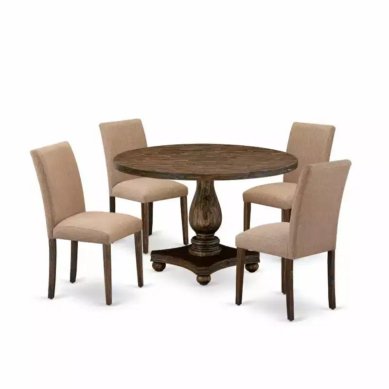 HomeStock 5-Piece Distressed Jacobean Finish Solid Wood Top Dining table with 4 Chairs