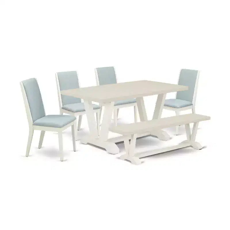 HomeStock 6-Piece Rectangle Natural Oak Finish Solid Wood Top Dining Table with 1-Bench, 4-Chairs