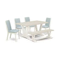 HomeStock 6-Piece Rectangle Natural Oak Finish Solid Wood Top Dining Table with 1-Bench, 4-Chairs