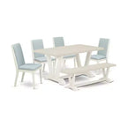 HomeStock 6-Piece Rectangle Natural Oak Finish Solid Wood Top Dining Table with 1-Bench, 4-Chairs