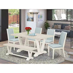 HomeStock 6-Piece Rectangle Natural Oak Finish Solid Wood Top Dining Table with 1-Bench, 4-Chairs