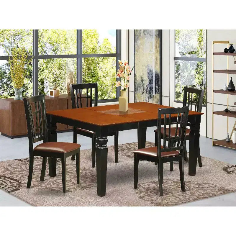 HomeStock 5-Piece Black and Cherry Finish Solid Wood Top Dining table with 4 Chairs
