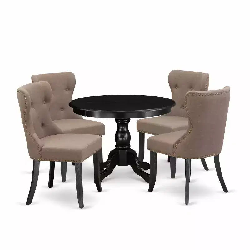 HomeStock 5-Piece Wire Brushed Black Finish Solid Wood Top Dining table with 4 Chairs