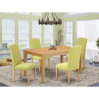 Victorian Dining Set - 5Pc Rectangle Table & 4 Chairs - Vintage Linen Fabric - Oak Legs - 60 Table